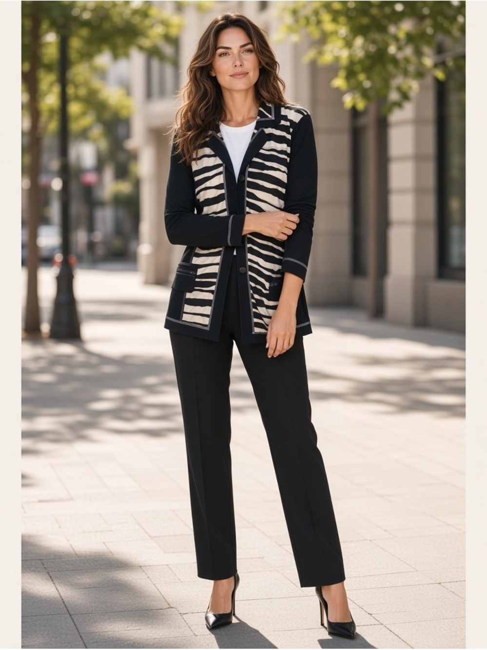 NWT Linea Domani Snapped Front Zebra Print Zip Pockets Lightweight Jacket Sz L